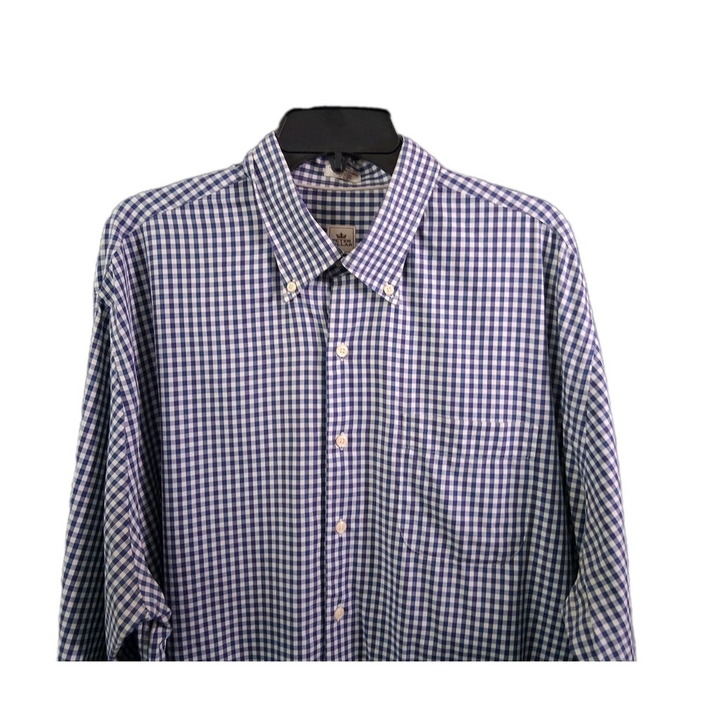 Peter Millar Nanoluxe Men's Size 2XL Easycare Check Dress Shirt Blue & White